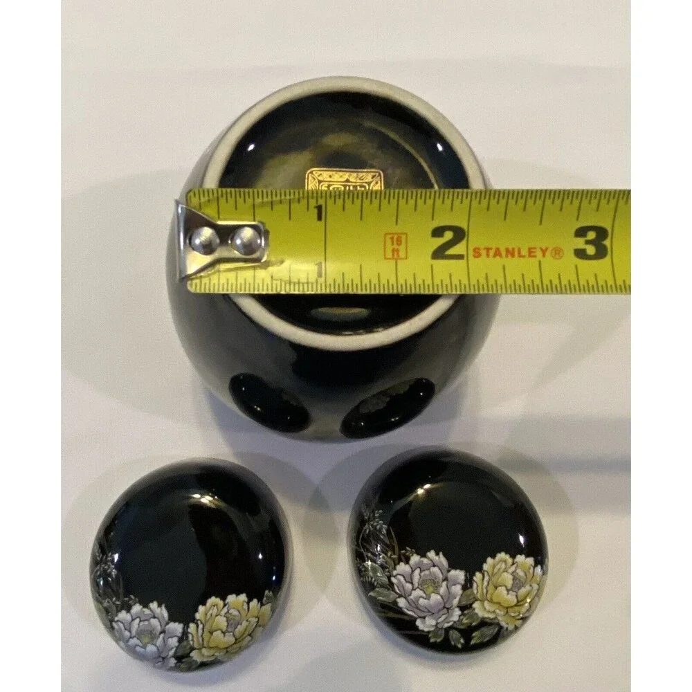 SHIBATA, 2 Hand Painted Peacock Black Ceramic Ginger Jars